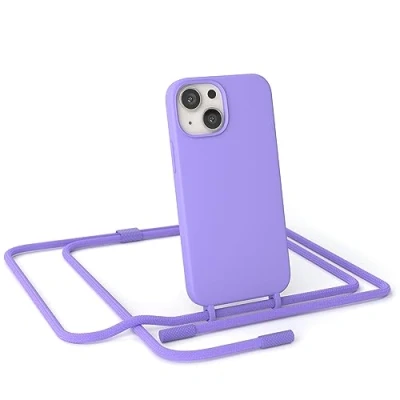 Abbildung von EAZY CASE Handykette Silikon Premium kompatibel mit iPhone 13 Mini Handyhülle Umhängeband, Handykordel Schutzhülle, Silikonhülle, Hülle Band, Kette für Smartphone, Lavendel Lila
