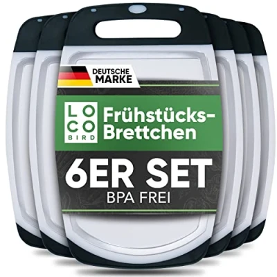 Abbildung von Loco Bird Frühstücksbrett 6er Set 25,5 x 16cm, Kunststoff, (PVC Brettchen für die Küche, 6 St., Brettchen), Antibakterielles aus Kunststoff