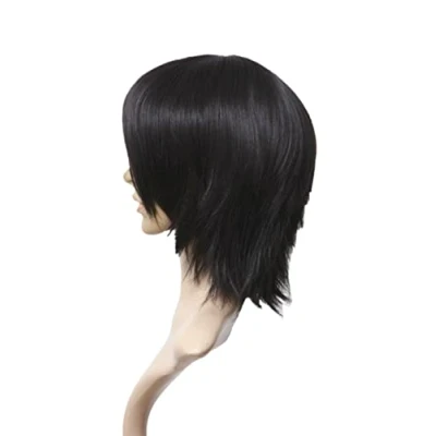 Abbildung von Prettyland Mittellange Kurze Damen Herren Perücke Gestuft Fransig Cosplay Alltag Wie Echthaar Schwarz black wig C756