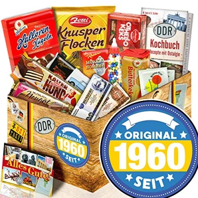 Abbildung von Original seit 1960 Süßigkeitenbox mit DDR Waren Geschenk Geburtstag