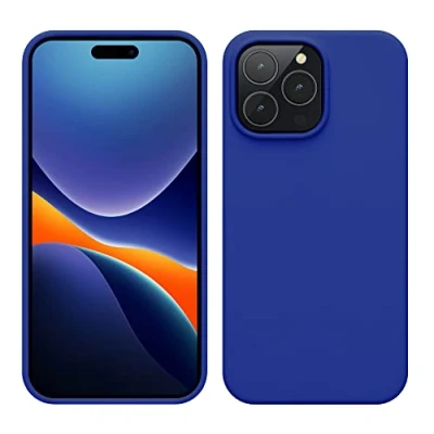 Abbildung von kwmobile Hülle für das iPhone 14 Pro Max dünnes Silikon Handy Case stoßfeste Handyhülle mit weicher Oberfläche unterstützt kabelloses Laden Baltik Blau