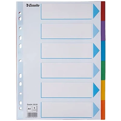 Abbildung von Esselte Register für A4, Deckblatt und 6 Trennblätter mit Taben, Blau/Mehrfarbig, Recyclingkarton, 100192