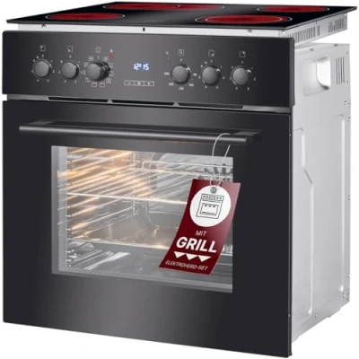 Abbildung von Bomann® Backofen mit Glaskeramik Kochfeld Einbauherd 4 Kochzonen &amp; 9 Funktionen 56L Nutzinhalt getrennt regelbaren Thermostat Herdset Umgebungslüfter EHBC 7937