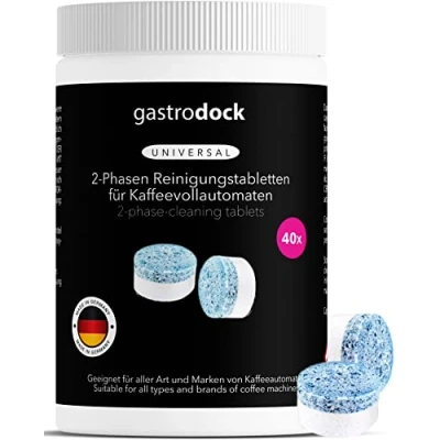 Abbildung von Premium 2 Phasen Reinigungstabletten für Kaffeevollautomaten [40 x 3,5g] MADE IN GERMANY Reinigungstabs Kaffeemaschinen Kompatibel mit Siemens, Jura, Krups, Bosch, Miele, Melitta, WMF