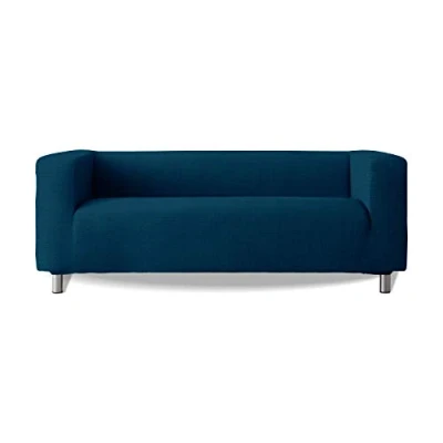 Abbildung von Sofabezug, Modell Klippan, hohe Armlehnen, elastischer Stoff, weich, New York, Farbe 04, Blau