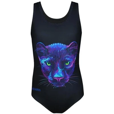 Abbildung von Aquarti Mädchen Badeanzug mit Ringerrücken Print, Farbe: Panther/Schwarz, Größe: 134