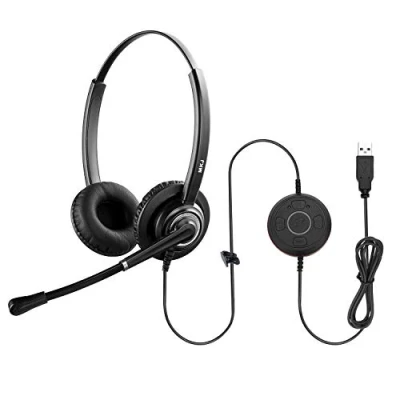 Abbildung von MKJ USB Headset mit Noise Cancelling Mikrofon für Computer PC Laptop, Compatible with Business Conference Softphones Skype Zoom Microsoft Teams Cisco Jabber Avaya Google Webex Webinar