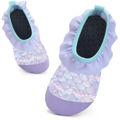 Abbildung von Kinder Badeschuhe Schwimmschuhe Wasserschuhe Mädchen Baby Strandschuhe Aquaschuhe Schnell Trocknend für Beach Pool(YL Violett32/33)