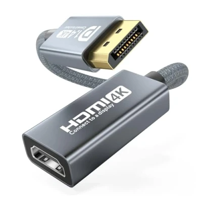 Abbildung von DisplayPort auf HDMI Adapter 4K 60Hz,DisplayPort Monitor Unidirektionaler DP Stecker Buchse Konverter mit VRR G Sync FreeSync Kampatibel für Desktop,Laptop,Grafikkarte,HP,Dell