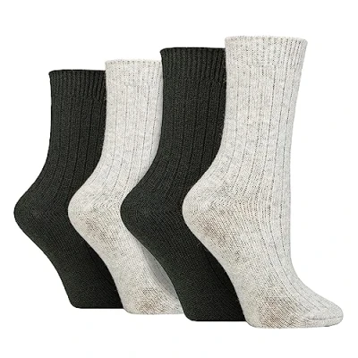 Abbildung von Wildfeet 4er Pack Damen Kaschmir Socken Anti Blasen Weich Stiefel Dame (37 42, Grau Grün)