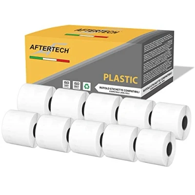 Abbildung von Aftertech 10 x 99014P 54 101 mm Rollen wasserdichte Kunststoff Etiketten, kompatibel (220 Etiketten/Rolle = 2200 insgesamt) für Dymo LabelWriter 99014PLA