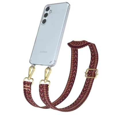 Abbildung von EAZY CASE Handykette mit verstellbarem Trageriemen kompatibel Samsung Galaxy S24 Plus Taschengurt transparenter Handyhülle für Hülle Schulterriemen in Pink Blau Gold