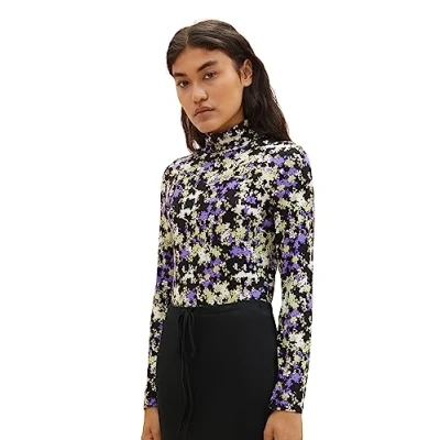 Abbildung von TOM Tailor Denim Turtelneck Langarmshirt, Damen, Größe: XS, Lilac green flower print