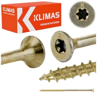 Abbildung von KLIMAS Holzschrauben Torx Spanplattenschrauben Gelb Senkkopfschrauben Terrassenschrauben Universalschrauben Dachkonstruktion Schrauben Set 8x200 mm 50 Stück