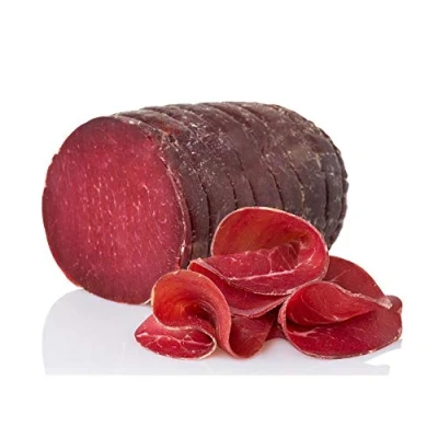 Abbildung von Bresaola Punta d’Anca Salumi Pasini Hälfte Glutenfrei, laktosefrei, milcheiweißfrei Typisch italienisches Produkt 1,8 kg Zarter Geschmack