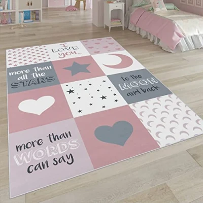 Abbildung von Paco Home Kinderteppich, Kinderzimmer Teppich m. Stern, Mond u. Karo Motiven, Grösse:160x230 cm, Farbe:Türkis