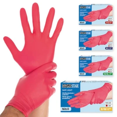 Abbildung von 10 x HygoStar Nitril Handschuh Safe Light puderfrei M 24cm rot VE=100