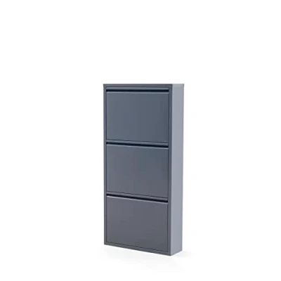 Abbildung von Alveon Schuhschrank Schmal Schuhregal Metall Schuhkipper mit Magnet Klappen Schuhablage Montiert und Wandmontage (Anthrazit, 3 Klappen)
