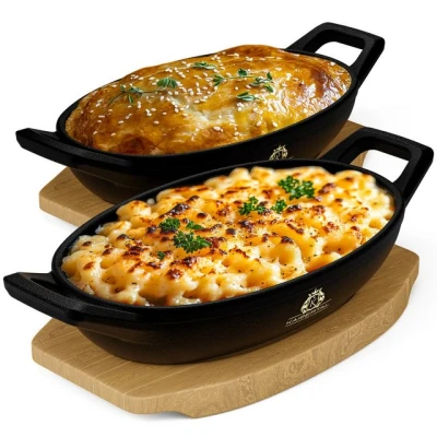 Abbildung von KAISERTAL Servierpfanne Gusseisen mit Holzbrett 15x10 cm, Gusseisen, Für Induktion, Backofen uvm.