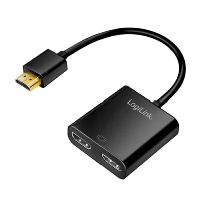 Abbildung von HDMI Splitter 2 Port mit UHD Auflösung (4K/60 Hz), HDCP 2.2, ein Signal auf Geräte verteilen inkl. Downscaler (für Monitore verschiedenen Auflösungen)