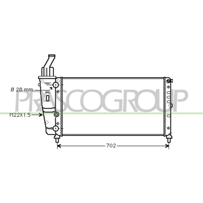 Abbildung von PRASCO FT132R012 Kühler, Motorkühlung Aluminium 630 322 23 Kühlrippen mechanisch gefügt FIAT: Punto I Schrägheck, Cabrio, LANCIA: Y