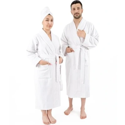 Abbildung von Hammetex Bademantel 100% Baumwolle Unisex für Damen und Herren, Hochwertig 400 g/m² Qualitat Weich Saugfähig Frottee Paare mit Taschen, Weiß