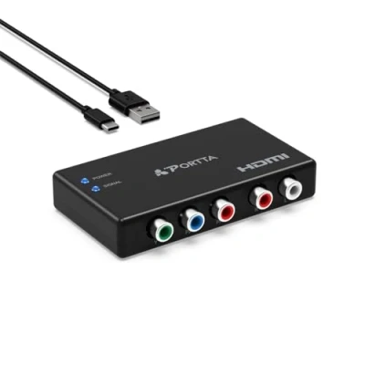 Abbildung von PORTTA Component to HDMI Converter, 5 RCA Ypbpr zu Video Konverter, Adapter, Kompatibel mit HDTV, Monitor, Projector