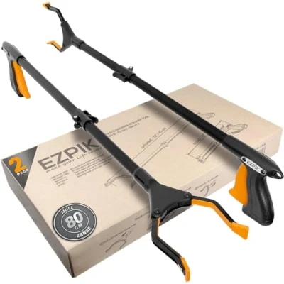 Abbildung von 2 x EZPIK® 80 cm Müllzange mit Magnet Greifarm, Robuste Greifzange Lang, Drehbare Müllgreifer Zange, Müllsammler Befestigungsclip, Praktischer Aufhebehilfe Greifer (2er Pack, Schwarz)