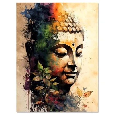 Abbildung von wandmotiv24 Leinwandbild Malerei, Buddha, Hochformat M0797