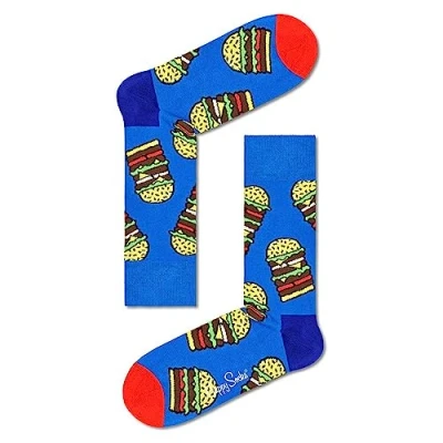 Abbildung von Happy Socks Unisex Burger Socken, Blau, Gelb, Braun, Grün, Rot, M/L