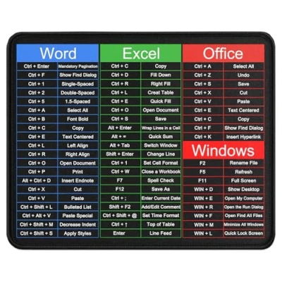Abbildung von Mouse Pad Gaming Excel Shortcuts Mat with Stitched Edges, 270x210mm Non Slip Base Quick Key Desk Mat, for Office,Home,Laptop (10.63&quot;x8.26&quot;)