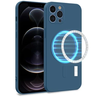 Abbildung von MyGadget Hülle für Apple iPhone 12 Pro [ kompatibel mit MagSafe ] Zweilagige Handyhülle Kameraschutz Cover Innenfutter &amp; Silikon außen Dunkel Blau