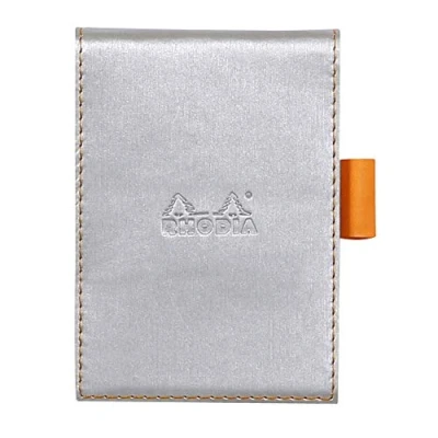 Abbildung von Rhodia 118201C Rhodiarama Notizblock (mit Schutzhülle Kunstleder, 8,4 x 11,5 cm, liniert, schick und elegant, ideal für Ihre Notizen) 1 Set, silber