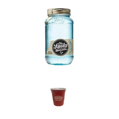 Abbildung von Ole Smoky Moonshine Blue Flame (128 proof) 0,7 Liter MAGNUM + Shot Becher rot 1 Stück