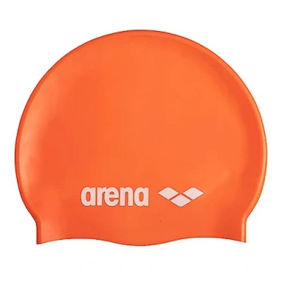 Abbildung von Arena Klassische Unisex Badekappe aus weichem Silikon für Damen und Herren, intensives Training Rennen, komfortabel, rutschfest, Langhaar, Orange