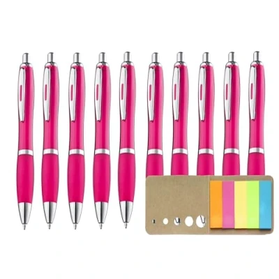 Abbildung von Libetui Set 10 ergonomische Kugelschreiber Rosa Druckkugelschreiber pinke Kulis rutschfeste Griffzone Großraumine Büro Haushalt Praxis blauschreibend Kuli Pink ballpoint pens