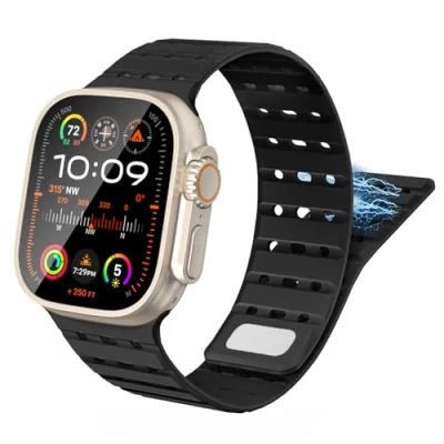 Abbildung von TiMOVO Magnetarmband Kompatibel mit Apple Watch 49/45/46/44/42 mm Herren Damen, Sport Magnetisches Silikon Uhrenarmband für iWatch Ultra 2 SE Serie 10 9 8 7 6 5 4 3 1, Schwarz