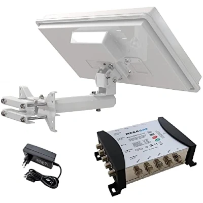 Abbildung von netshop 25 Set: SELFSAT H30D4+ Flachantenne + Fensterhalterung Megasat Multischalter 5/8 (Full HD 4K UHD Sat Anlage für bis zu 8 Teilnehmer)