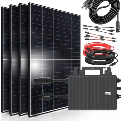 Abbildung von SUNNIVA® 1800W Balkonkraftwerk 800W komplett Steckdose TSUN Wechselrichter PV Solaranlage Komplettset 4x 450W (1800W) Solarmodule, Black Frame inkl. 5m Kabel Bluetooth, WIFI