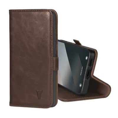 Abbildung von TORRO Hülle kompatibel mit Samsung Galaxy S25 5G 2025 Premium Leder Standfunktion und Kartenfächern (Dunkelbraun)