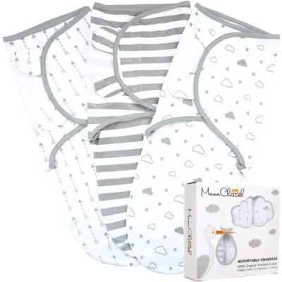 Abbildung von Baby Wickeldecke, Wickeltuch für Neugeborene und Säugling, Verstellbarer Wickelsack Junge Mädchen, Weiche Bio Baumwolle, Large (3 6 Monate), 3 Stück, Grau