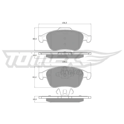 Abbildung von TOMEX brakes TX 16 56 Bremsbelagsatz Vorderachse RENAULT: Clio 4 Schrägheck, MEGANE 3 Grandtour, SCENIC
