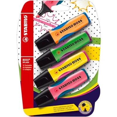Abbildung von Textmarker STABILO BOSS SPLASH 4er Pack gelb, orange, grün, pink
