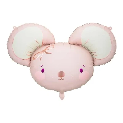 Abbildung von PartyDeco Folienballon Maus 75x46cm XXL Ballon für Helium oder Luft Luftballon zur Geburt Babyparty Baby Shower Mädchen Geburtstag Folienluftballon als Geburtstagsdeko Hellrosa