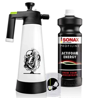 Abbildung von Nuke Guys Snow Foam Set: Foamer 2L Schaumsprüher + SONAX PROFILINE ActiFoam Energy 1l Messbecher 150ml skaliert mit skull