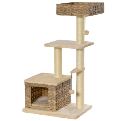 Abbildung von PawHut Kratzbaum Kätzchen Möbel mit Katzenhöhle Sisal weiche Plüsch PE Braun+Beige, 60L x 40B 109H cm