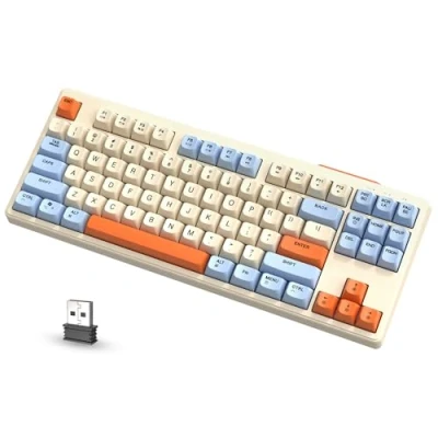 Abbildung von ATTACK SHARK FREEWOLF M87 80% Kabellose Gaming Tastatur, 87 Tasten TKL RGB Mechanical Feeling SA PBT Tastatur Bluetooth /2,4 GHz, 4000 mAh Akku für Mac/Win, geräuschloses Büro/Gaming Creme Blau