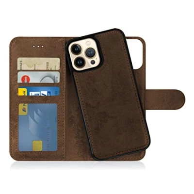 Abbildung von MyGadget Flip Case für iPhone 13 Pro Max [ abnehmbare Magnet Hülle ] Handyhülle aus Kunstleder Klapphülle mit Kartenfach Schutzhülle in Braun