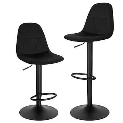 Abbildung von Lestarain Barhocker 2er Set, Tresenhocker, Bistrohocker, Design Hocker mit Rückenlehne, höhenverstellbar, 360Drehhocker, Barstuhl Samtbezug, aus Metall, Sitzhöhe 60 81 cm, schwarz, LBAI64003 2