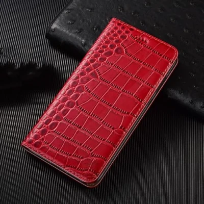 Abbildung von ADKOT Krokodil Echtleder Klapphülle für iPhone 7 8 Plus X XS XR 11 12 13 14 15 Pro Mini SE 2020 Max Phone Wallet Cover Cases, rot,